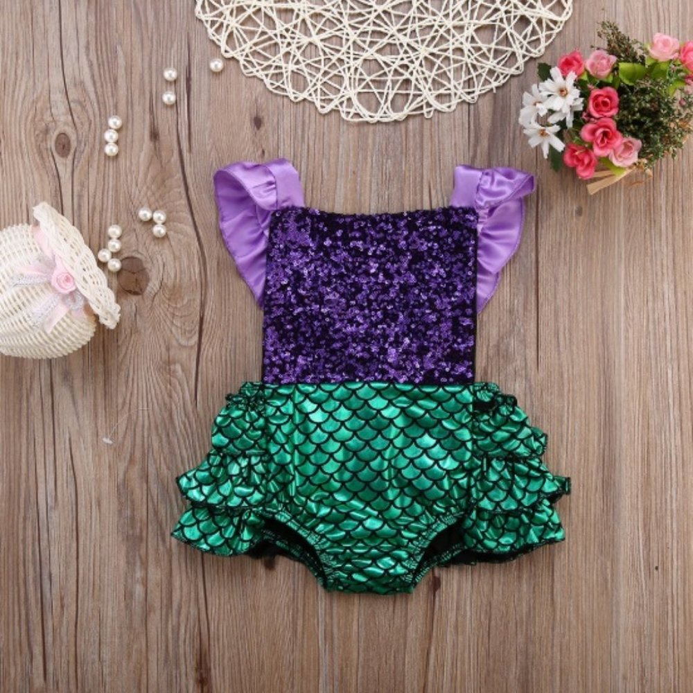 Mermaid outfit baby girl girls cute green purple - Picture 1 of 8